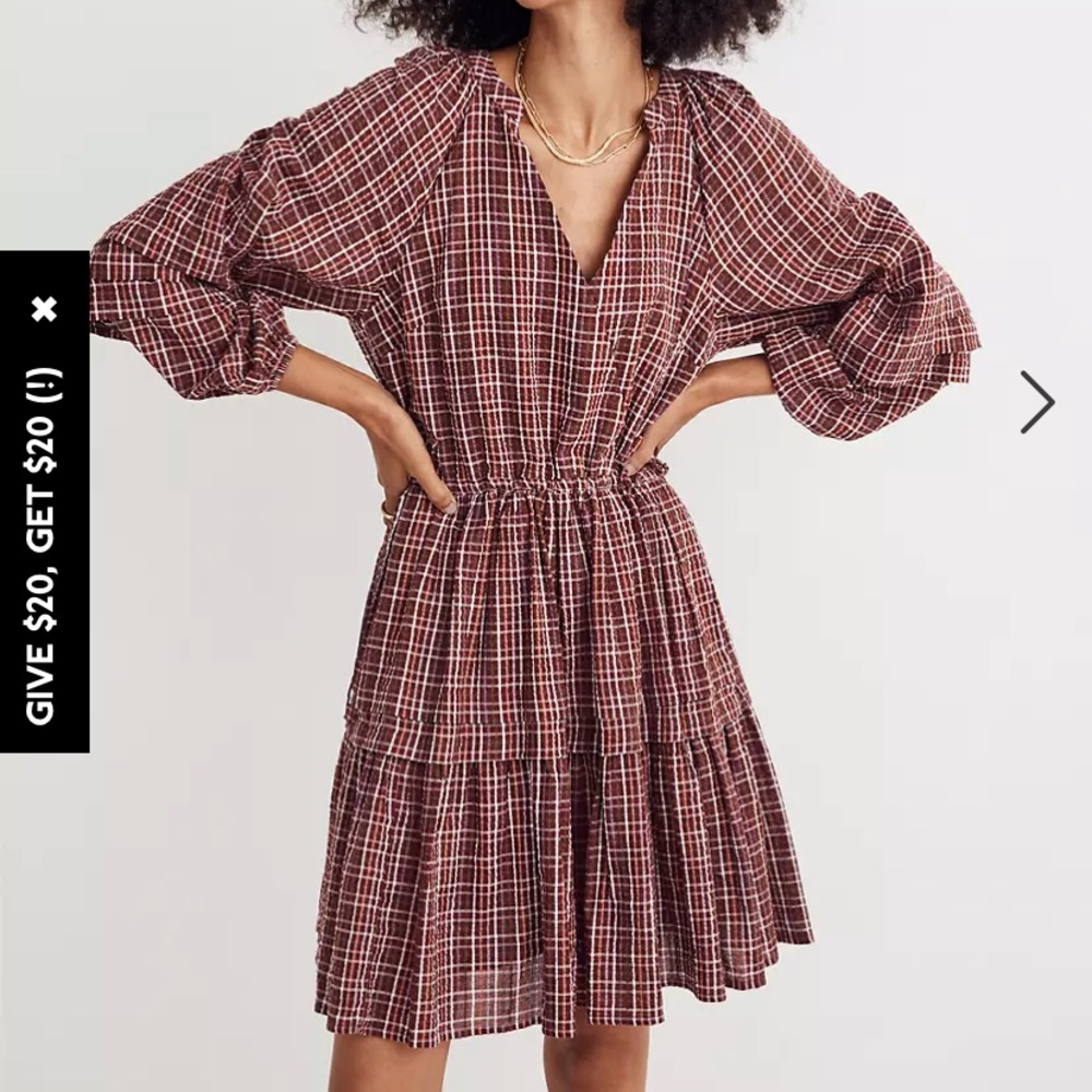 Madewell seersucker wrap mini dress in maroon